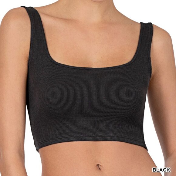 medium--ZENANA Ribbed Rayon Square Neck Brami - Picture 1 of 2